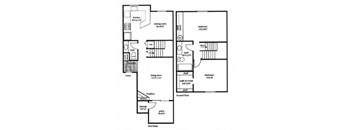 A black and white floor plan of a two-story house with labeled rooms and dimensions.