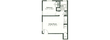 floor plan of a small house with a living room and a bedroom