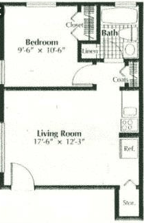 floor plan of a small house with a living room and a bedroom