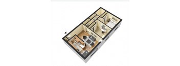 a floor plan of a house with a bedroom and a living room