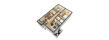 a 3d floor plan with a bedroom and a living room
