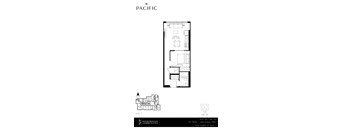 1 bedroom 1 bathroom apartment floor plan at The Pacific Junction Toronto.