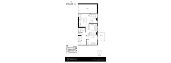 2 bedroom 1 bathroom apartment floor plan at The Pacific Junction Toronto.