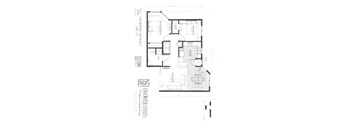 A floor plan of a house with a living room, dining room, kitchen, and two bathrooms.
