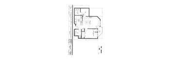 A black and white architectural floor plan with various labeled rooms and measurements.