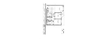 A black and white architectural floor plan with various rooms and measurements.