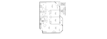 A floor plan of a 3 bedroom, 2 bathroom apartment.