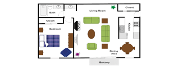 a floor plan of a house with a living room and a dining room
