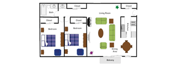 a floor plan of a living room with furniture and a fireplace