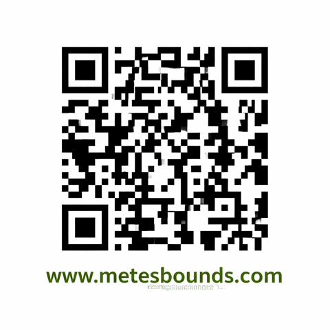 A QR code is displayed on a white background with the website address www.metesbounds.com underneath it.