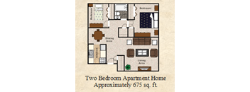 floor plan of the two bedroom apartment home at two apartment home approximate 670 sq ft