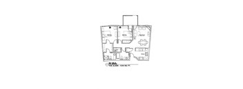 A black and white image of a floor plan for a two bedroom unit.
