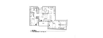 A floor plan of a two bedroom apartment with a deck.