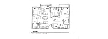A floor plan of a home with a kitchen, two bedrooms, a den/bedroom, and a great room.