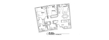 A black and white image of a floor plan for a two bedroom unit.