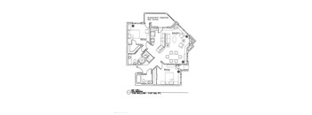A floor plan of a two-bedroom apartment with a living room, kitchen, and bathroom.