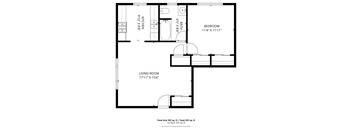 A black and white image of a floor plan for a living space.