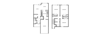 A floor plan of a house with two bedrooms, a living area, a kitchen, a bathroom, an entry, a closet, and a garage.