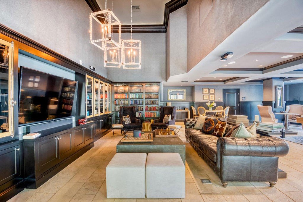 a living room with a couch and a television