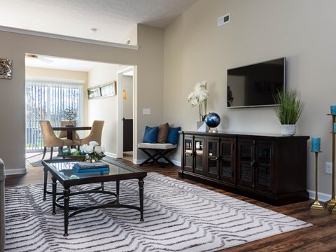 a living room with a couch and a coffee table