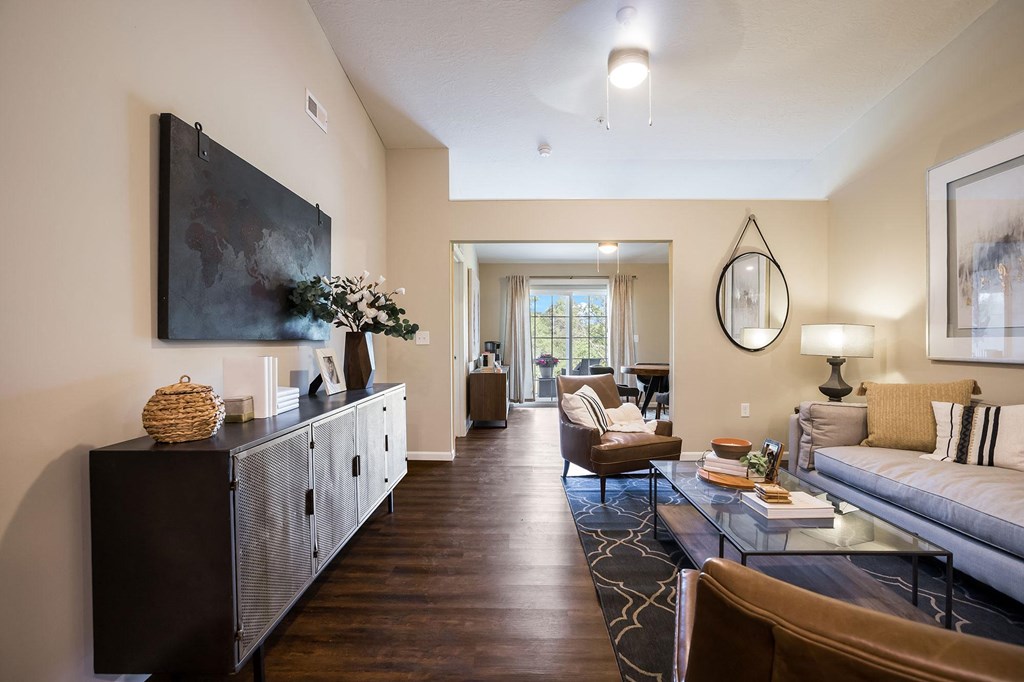 a living room with a couch and a table