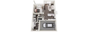A car is parked in a garage in a house.