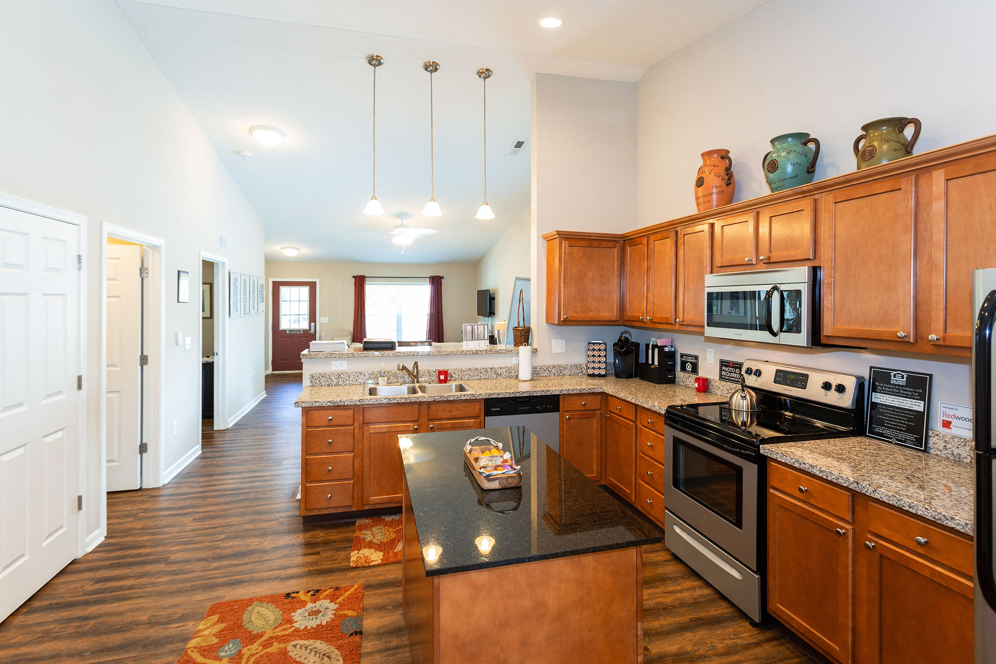 Dublin Ohio Apartment Rentals Redwood Dublin Kitchen to Living Room Redwood Living