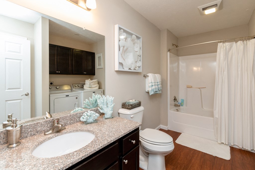 a bathroom with a sink and a toilet and a shower