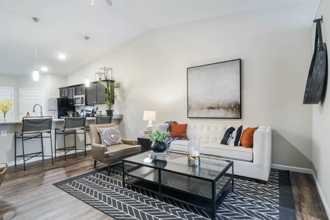 a living room with a couch and a coffee table