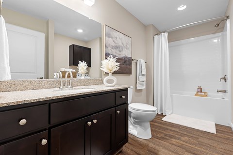 A bathroom with a white toilet and a white bathtub.