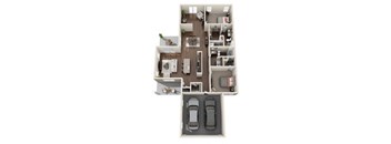 a 2 bedroom floor plan of a house with a car in the garage