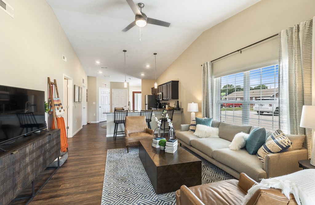 a living room with a couch and a coffee table