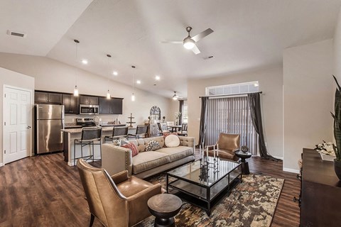 a living room with a couch and a table