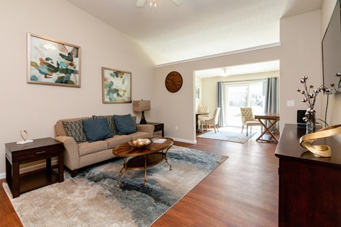 a living room with a couch and a coffee table