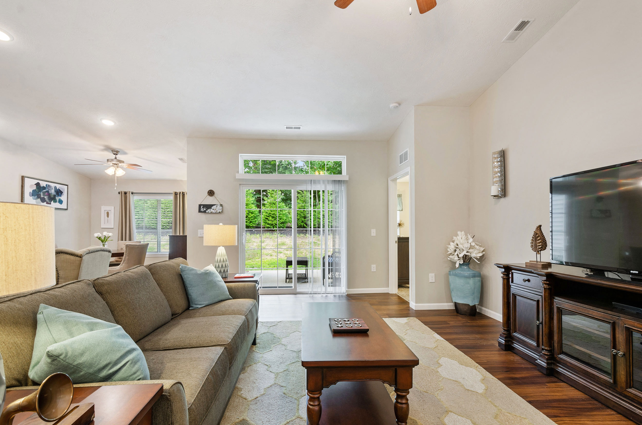 a living room with a couch and a television
