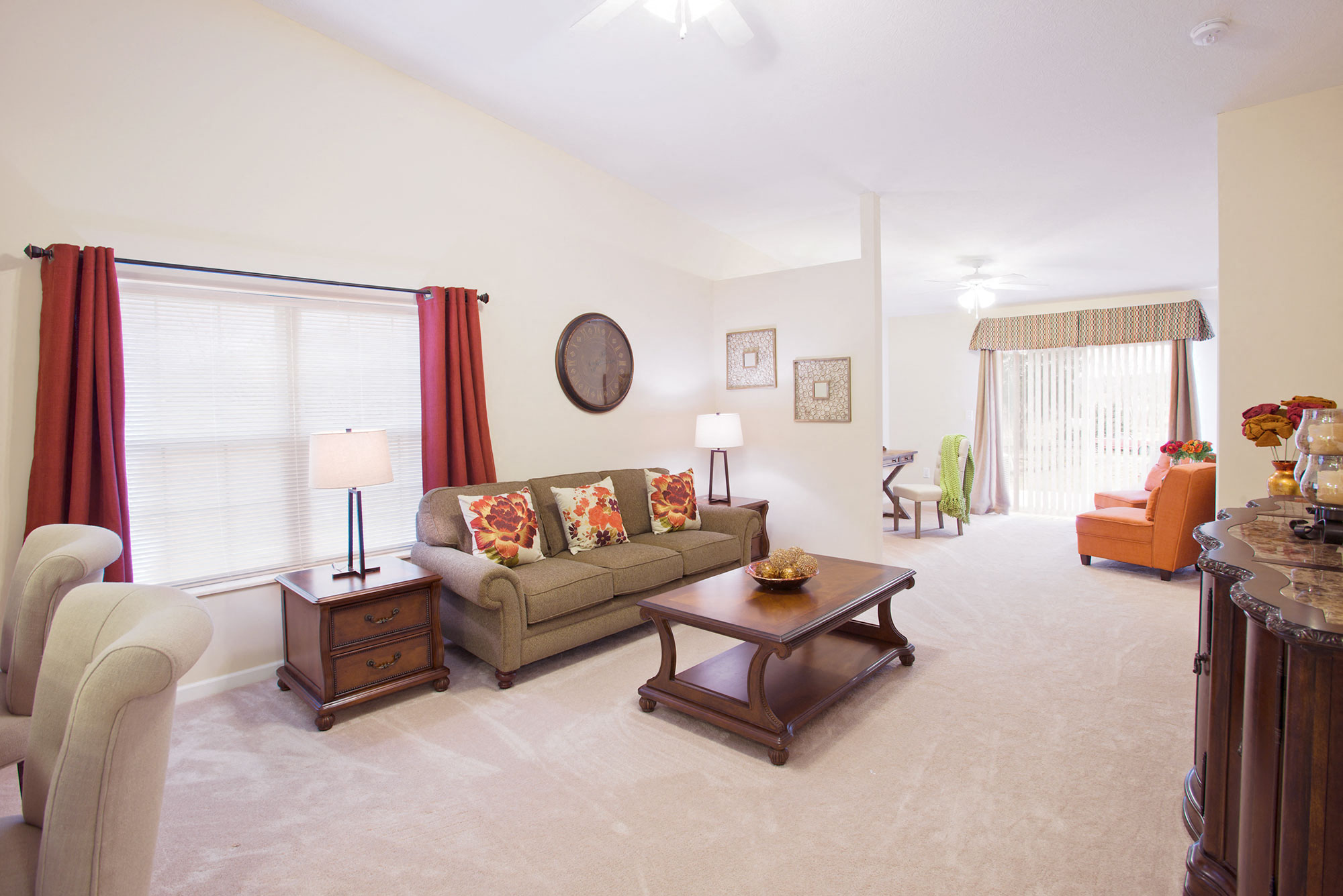 a living room with a couch and a table