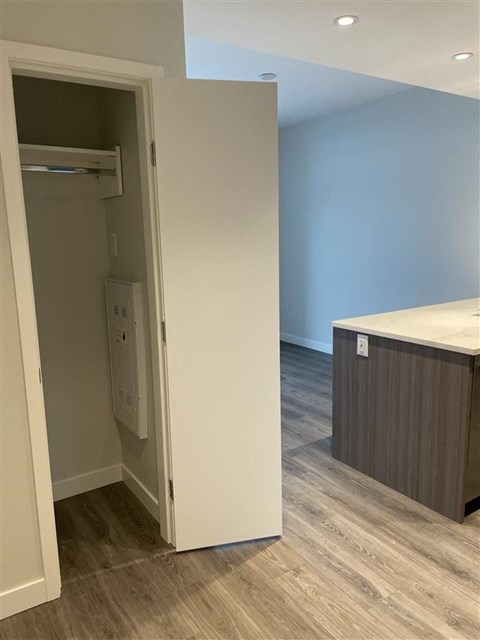 a view of the ceiling of a room with white pylons