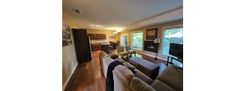 A living room with a fireplace and a television.