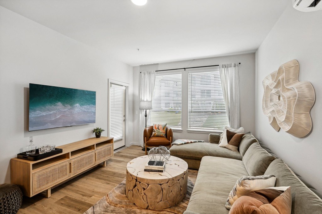 a living room with a couch and a coffee table