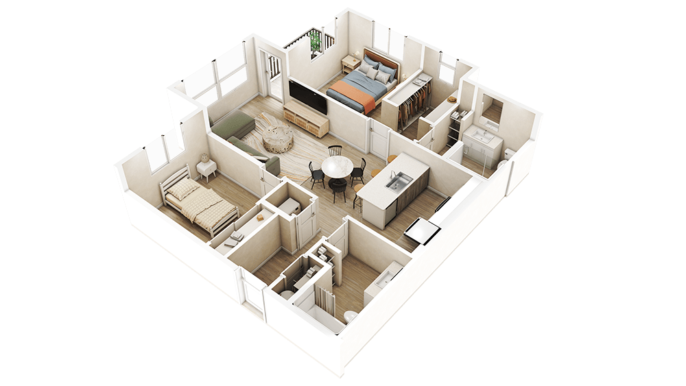 3d floor plan of a small house