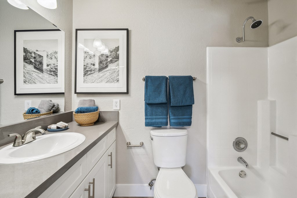 Sofi at Wood Ranch Apartments Bathroom with shower tub
