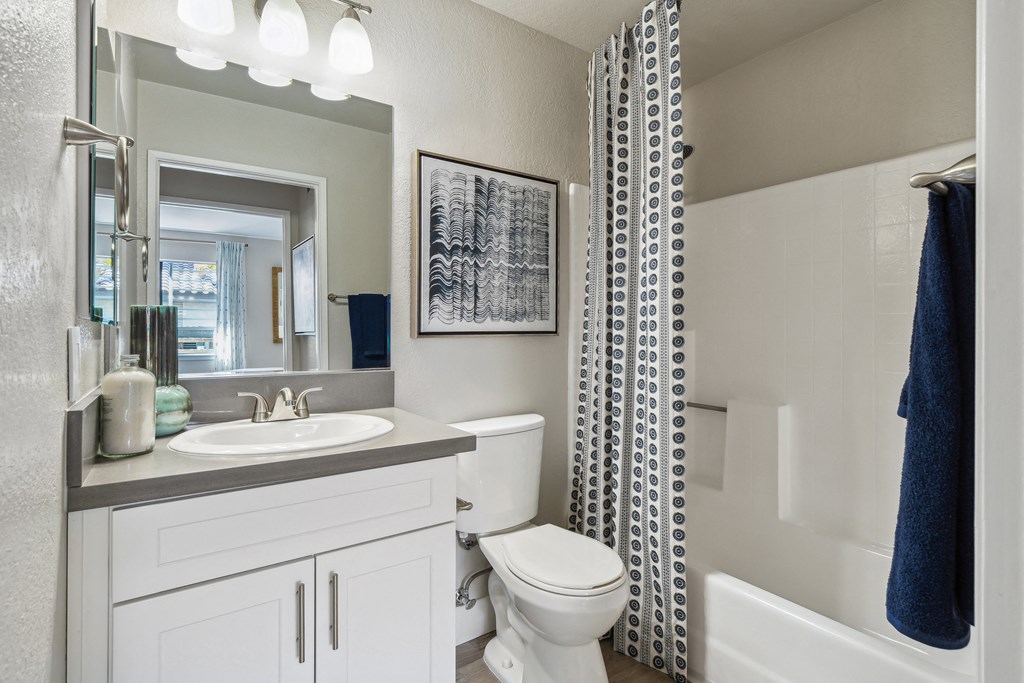 Sofi at Wood Ranch Apartments Bathroom with Shower Tub