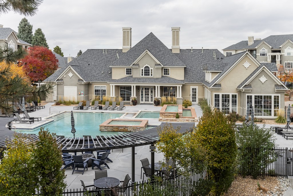 A large house with a pool in the backyard.