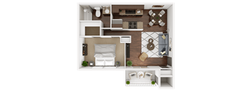 a 3d rendering of a bedroom with a living room