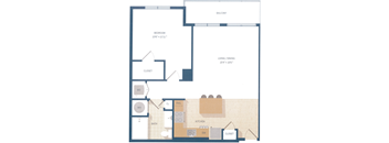 a floor plan of a living room and a bedroom