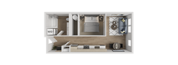 A 3D rendered image of a modern bedroom interior.