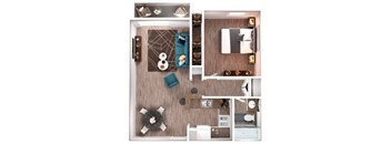 A collage of images showing a modern living room, kitchen, and bathroom.