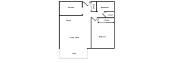 A floor plan of a house with labeled rooms including a kitchen, bathroom, and bedroom.