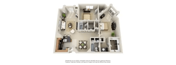 A 3D floor plan of a house layout.