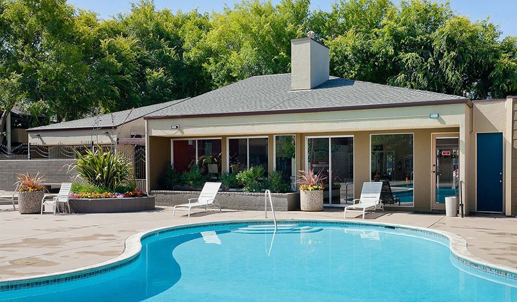 Bidwell Park Fremont pool area with lounge chairs
